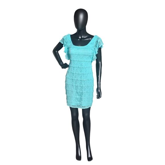 Turquois Lace Flutter Sleeve Bodycon Dress - Guess Los Angeles - Picture 1 of 7
